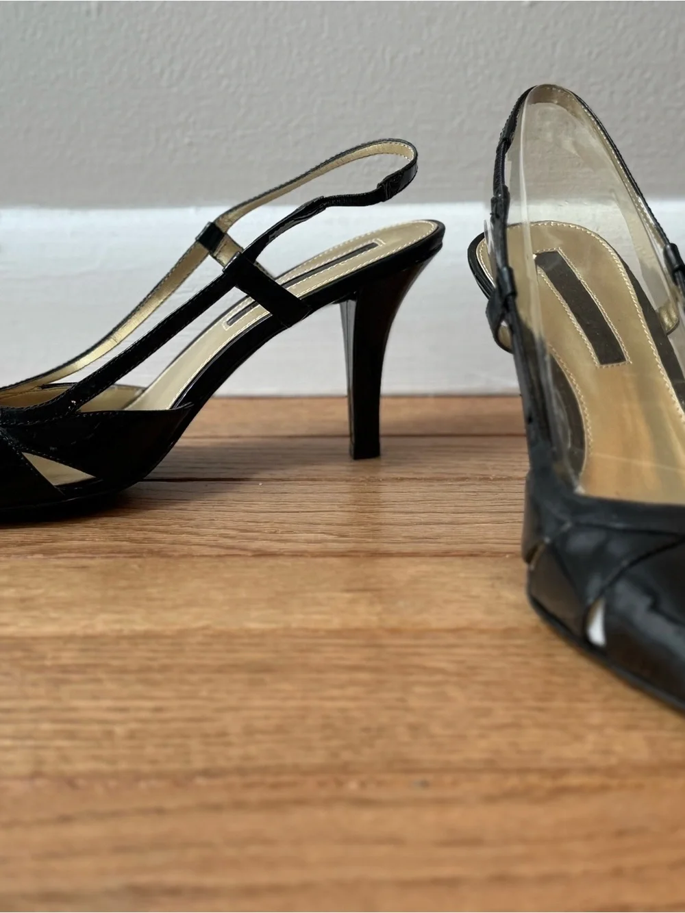 Tahari Black Patent Pointed Slingback Pumps